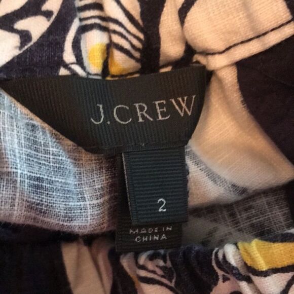 J. Crew Navy White Yellow Leaf Linen Joggers Pants - Picture 2 of 4